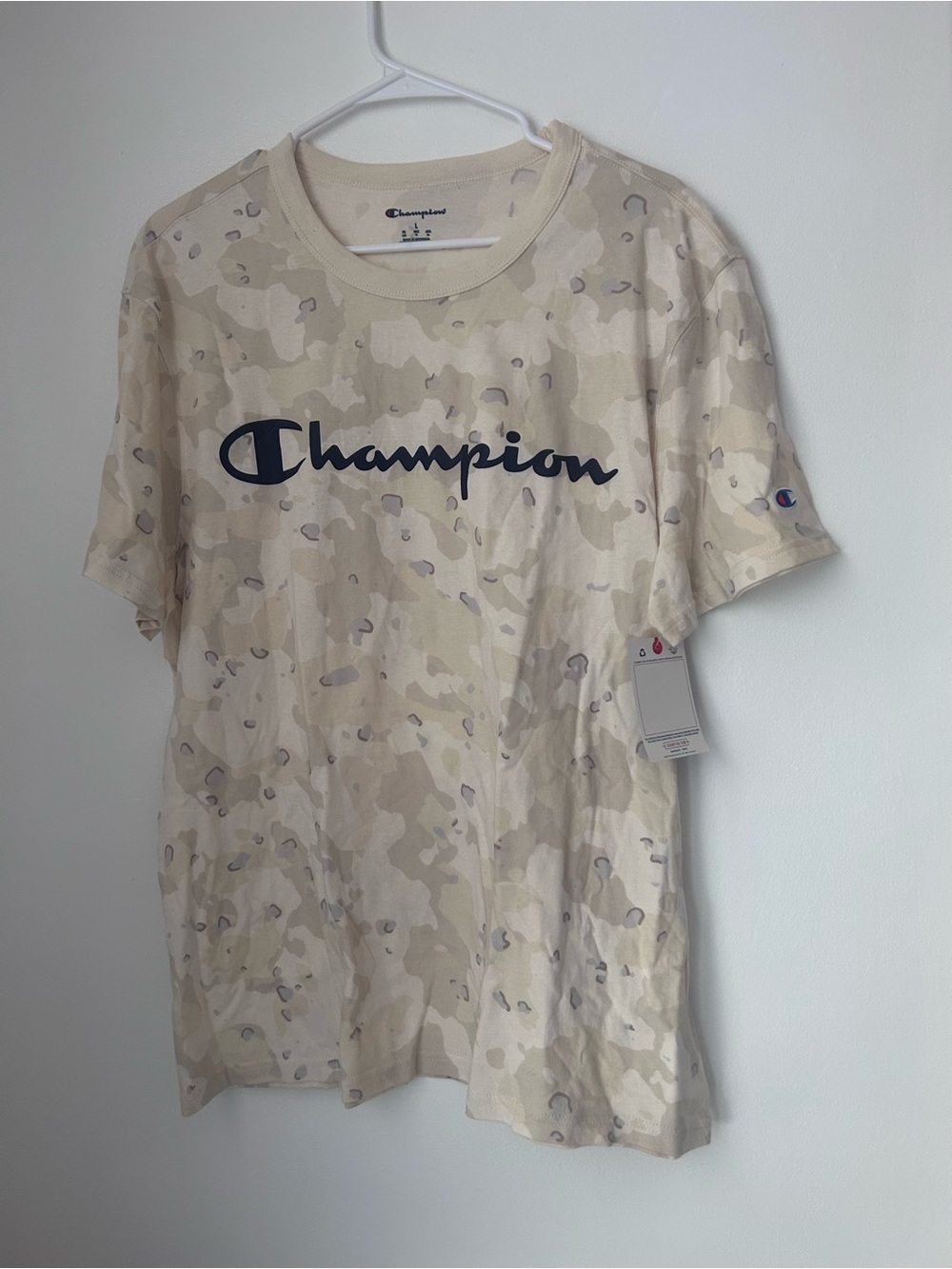 Men’s Champion Beige Camo Script Logo Tee